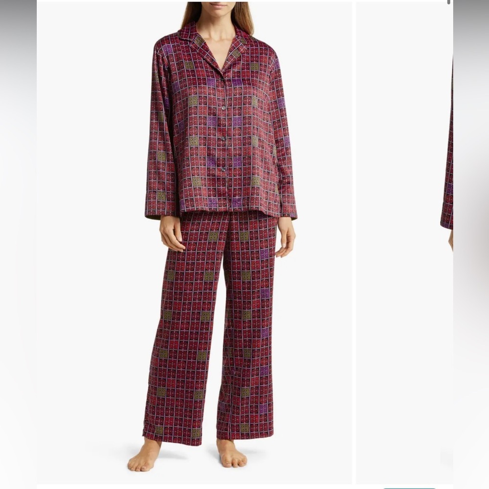 Art Deco Long-Sleeve Button Pajama Top - Burgundy Multi